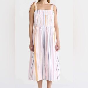 Striped Tie-Shoulder Midi Dress in Pastel Multi